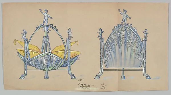Design for Silver Dish with Opening Sides, Ornamented with Child Bacchus and Cupids — Anonymous, Czech, early 20th century