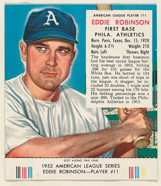 Eddie Robinson, from the Red Man All-Star Team series (T233), issued by Red Man Chewing Tobacco — Red Man Chewing Tobacco
