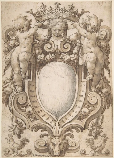Coat of Arms (blank) with Two Putti Holding a Crown