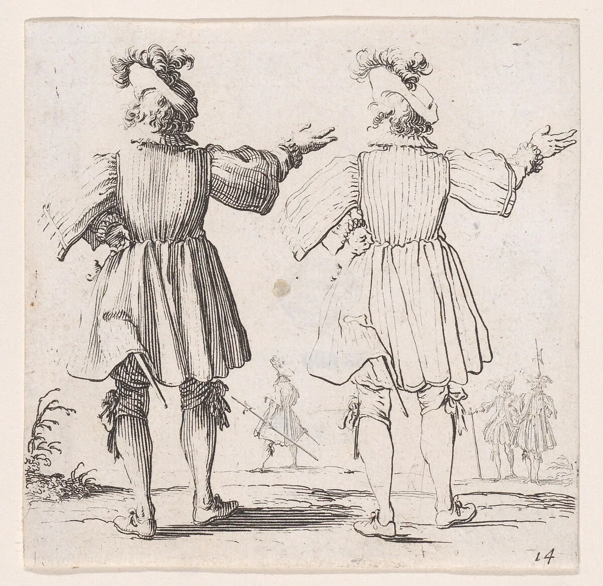 L'Officier a la Collerette Vu de Dos (The Officer with the Hackle Seen from Behind), from Varie Figure (Various Figures), plate 14 — Jacques Callot