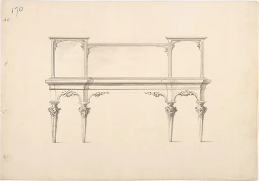 Design for a Mirrored Sideboard with Pointed Legs and Floral Ornament