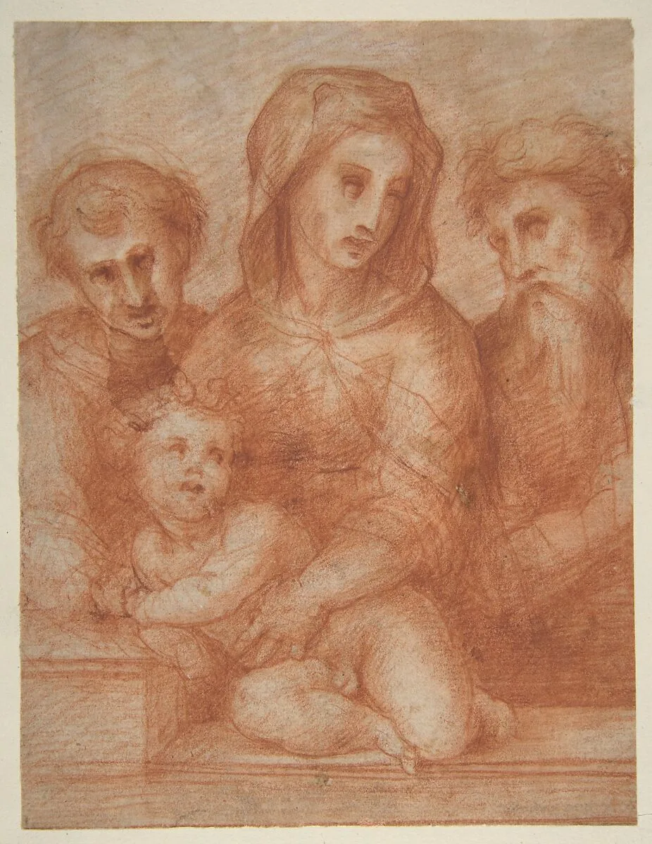 Virgin and Child with Two Saints (recto); Fragmentary Design of a Pietà (verso) — Domenico Puligo