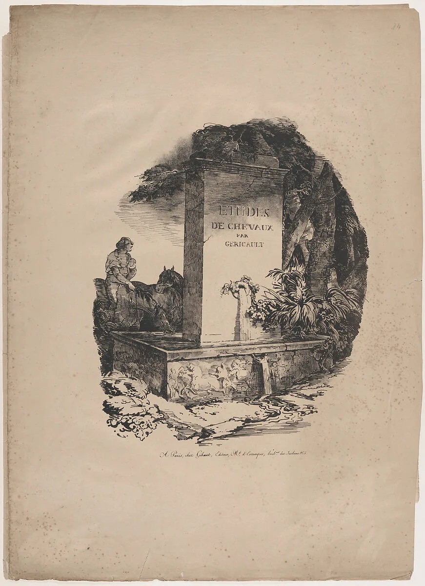 Watering Trough, Title Page of "Studies of Horses" (Etudes de Chevaux) — Théodore Gericault