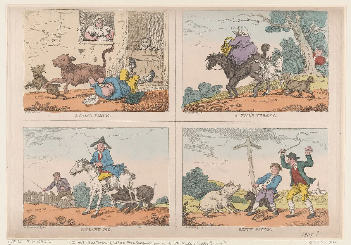 Pull'd Turkey, Collard Pig, A Calf's Pluck and Rusty Bacon — Henry William Bunbury|Thomas Rowlandson