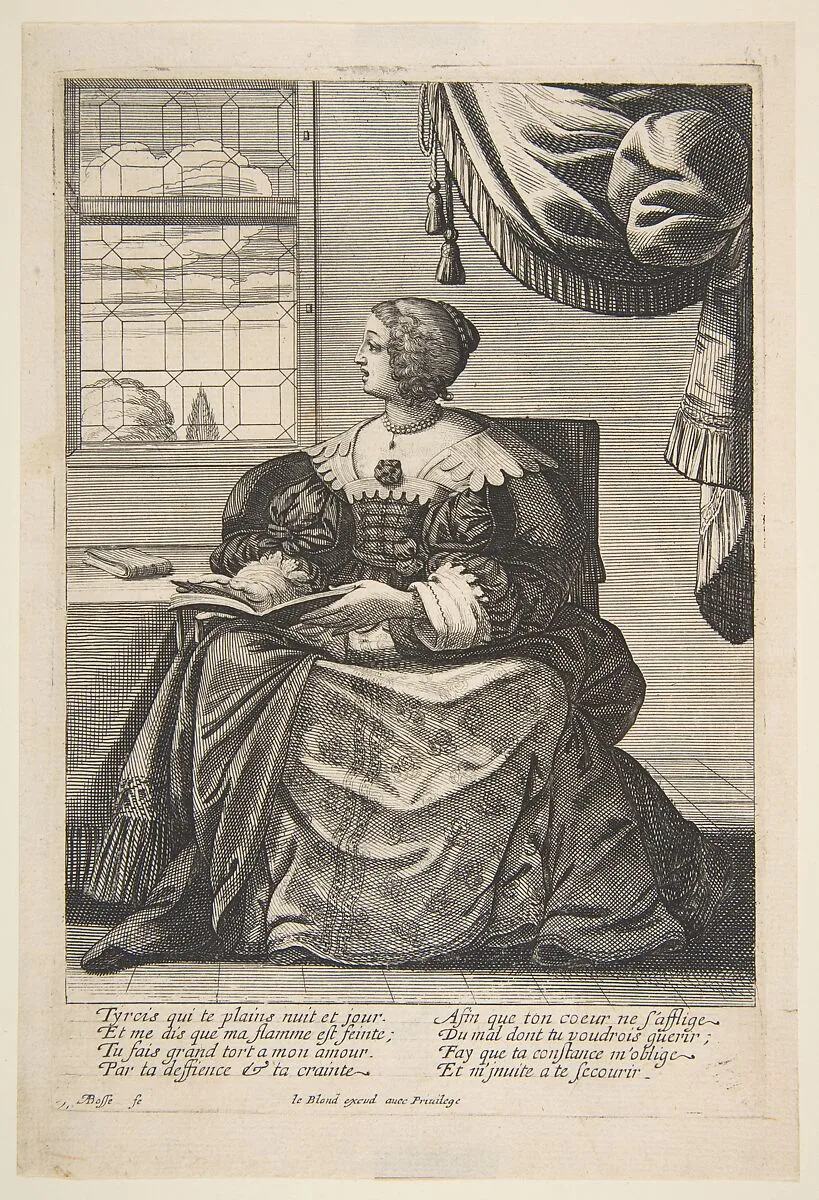 Seated Woman Holding a Book and Singing — Abraham Bosse|Jean I Leblond