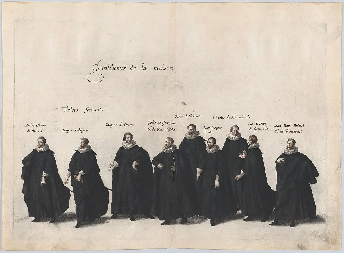 Plate 23: Gentlemen of the house marching in the funeral procession of Archduke Albert of Austria; from 'Pompa Funebris ... Alberti Pii' — Jacques Francquart|Cornelis Galle I