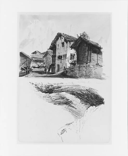 Village Scene; Loèche-les-Bains (from "Splendid Mountain Watercolors" Sketchbook) — John Singer Sargent