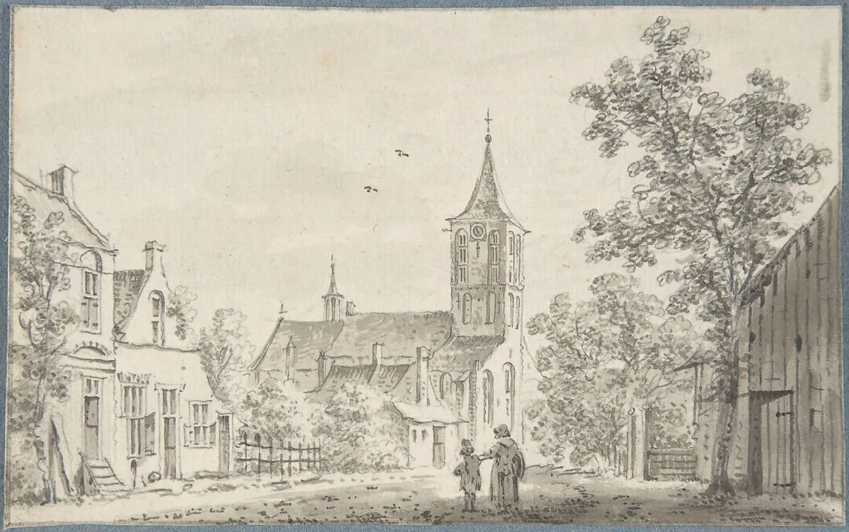 Village Street Scene with a Church — Cornelis Ploos van Amstel