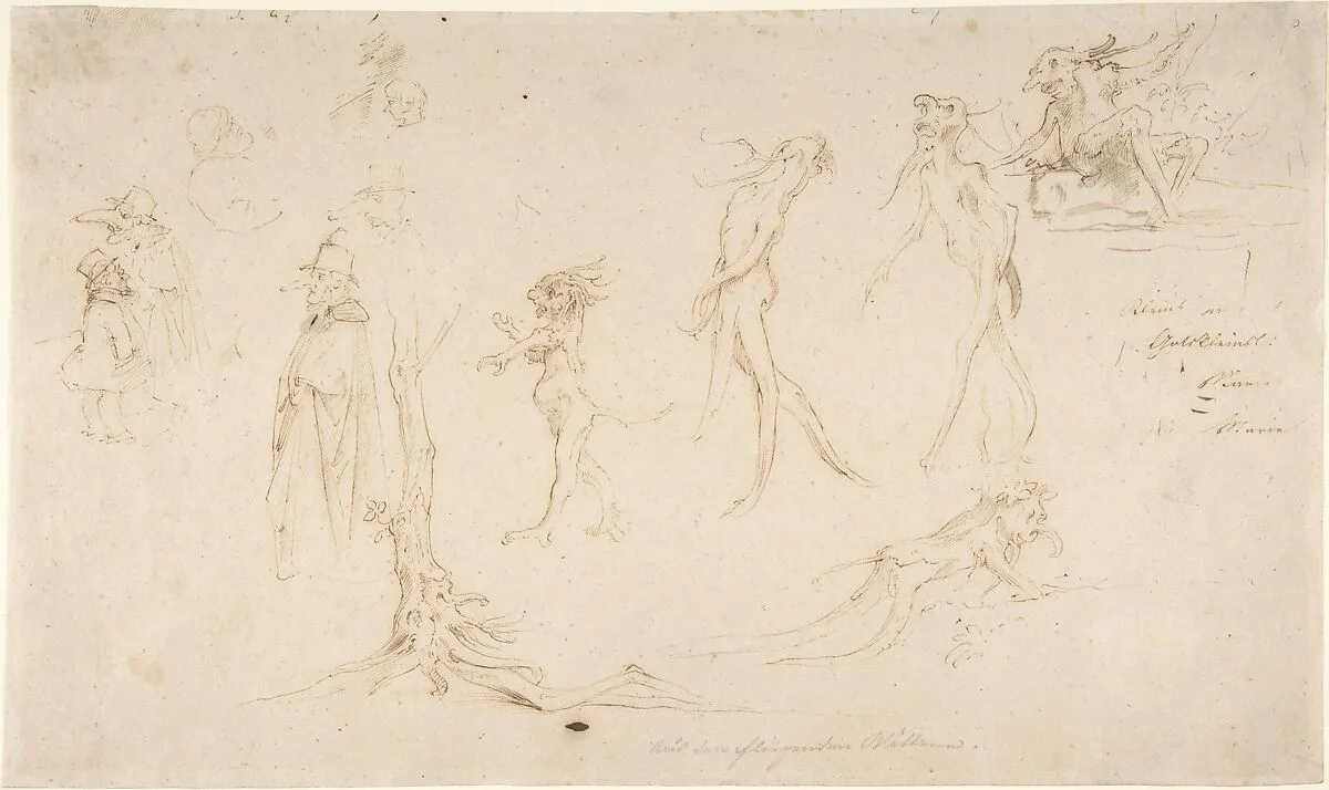 Studies of Imaginary Woodland Creatures and Other Figures — Moritz von Schwind