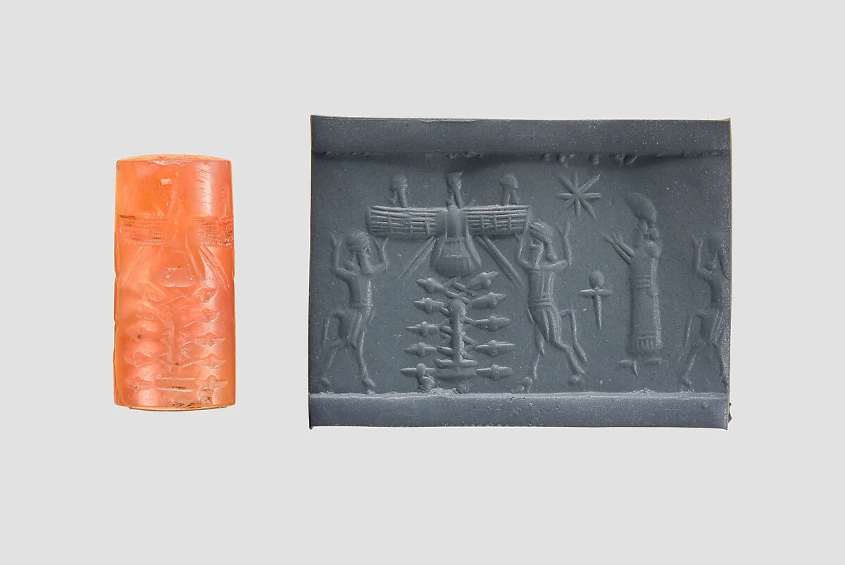 Cylinder seal with cultic scene — Unknown