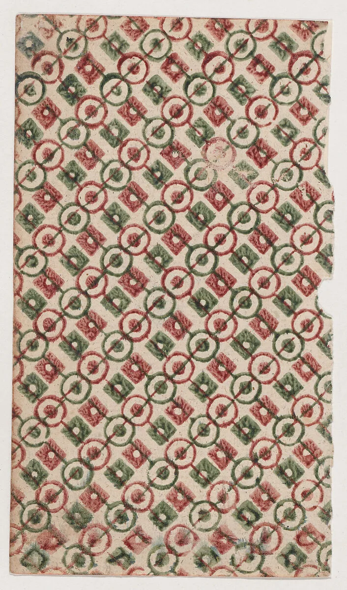 Sheet with overall pattern of circles and squares with lines through them — Anonymous