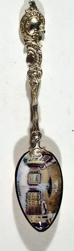 Souvenir spoon with view of with plaza and fountain
