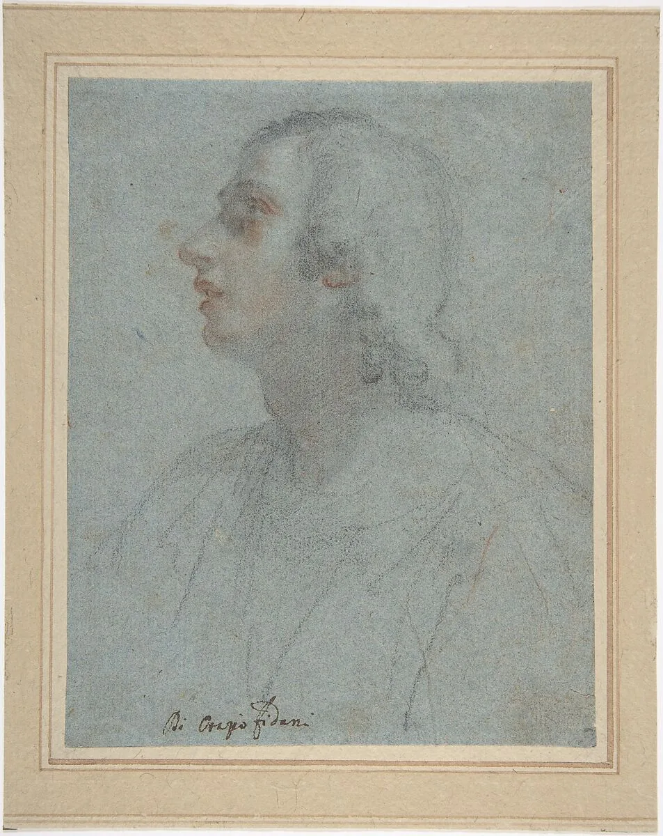Bust of a Youth Looking to Upper Left (recto); Study of Drapery (verso) — Orazio Fidani