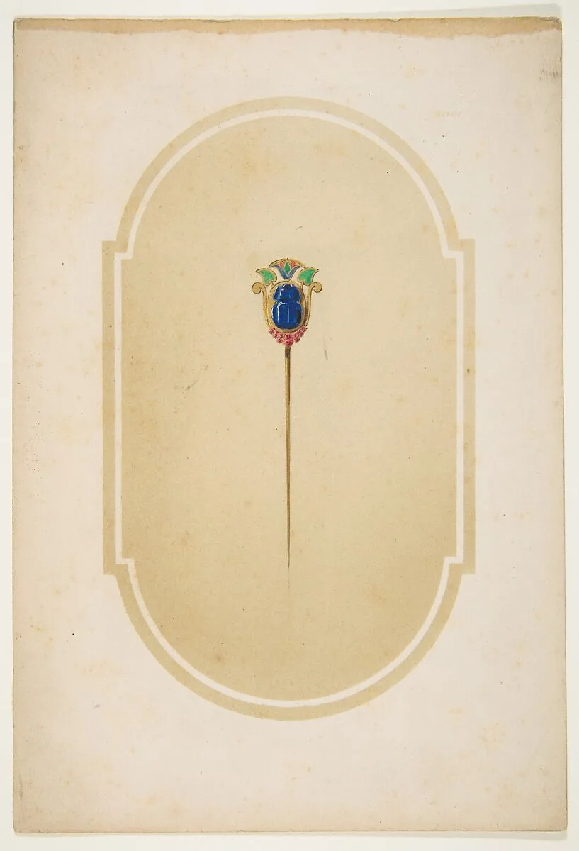 Design for a pin with a blue scarab — Anonymous, French, 19th century