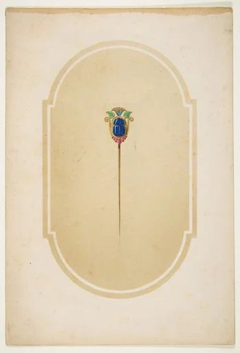 Design for a pin with a blue scarab