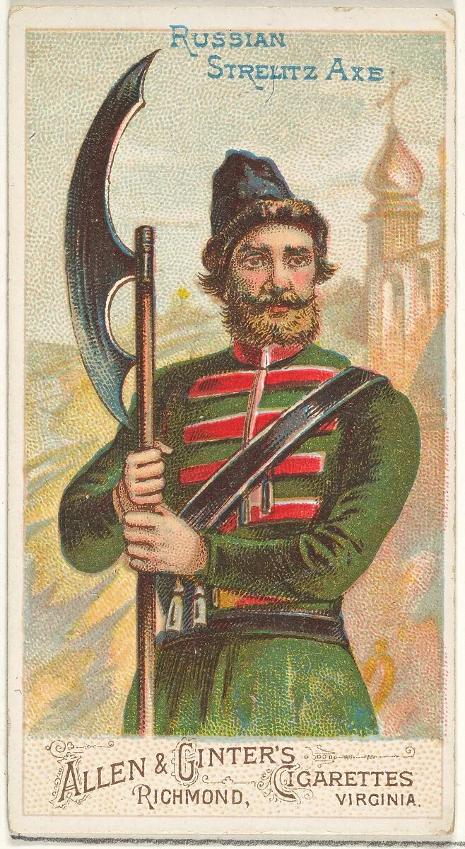 Russian Strelitz Axe, from the Arms of All Nations series (N3) for Allen & Ginter Cigarettes Brands — Allen & Ginter