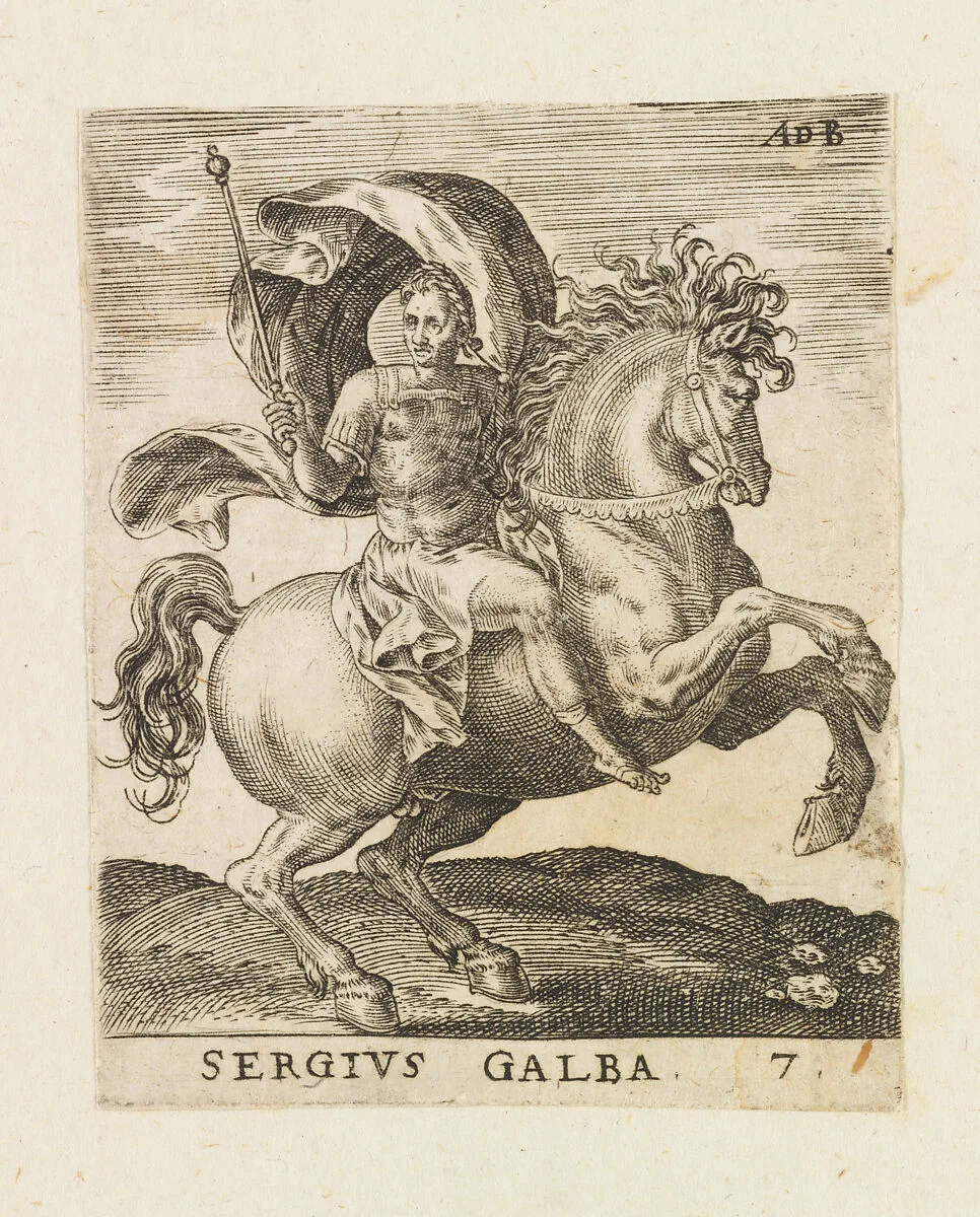 Sergius Galba, from "Twelve Caesars on Horseback" — Abraham de Bruyn