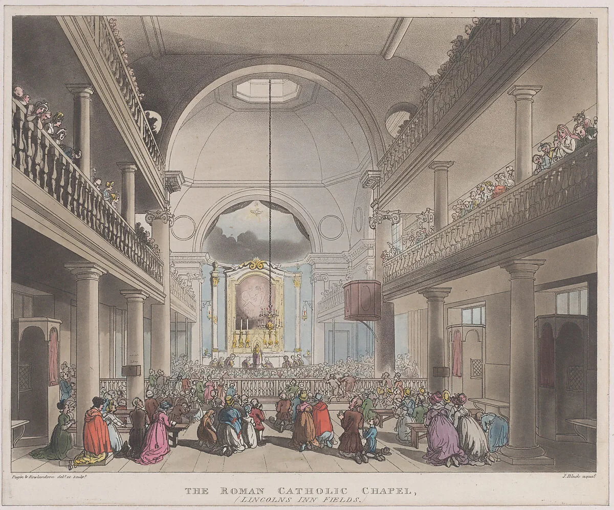 The Roman Catholic Chapel, Lincoln's Inn Fields — Auguste Charles Pugin|Thomas Rowlandson|John Bluck