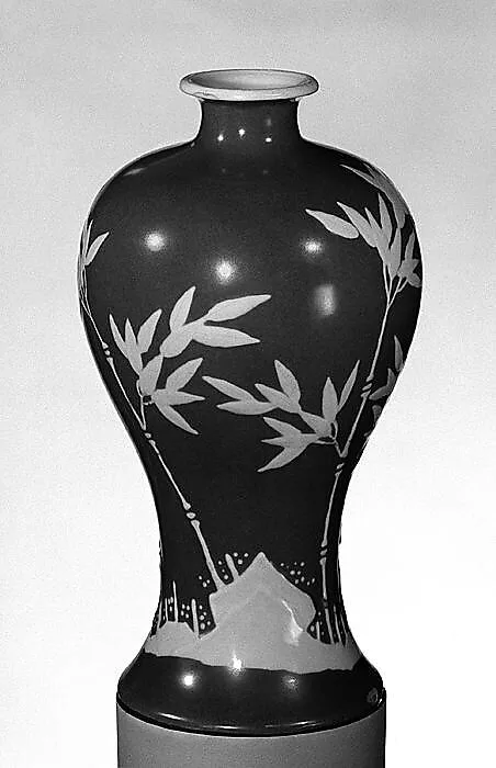 竹石文梅瓶|Meiping (Plum) Vase with Bamboo and Rocks — Unknown