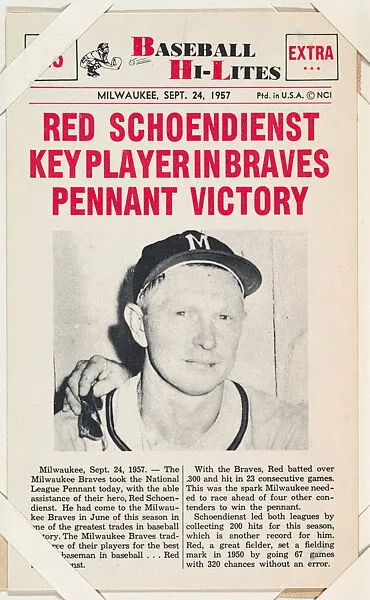 Red Schoendienst #25 from Nu-Card Baseball Hi-Lites series (W460) — Nu-Card, Inc.