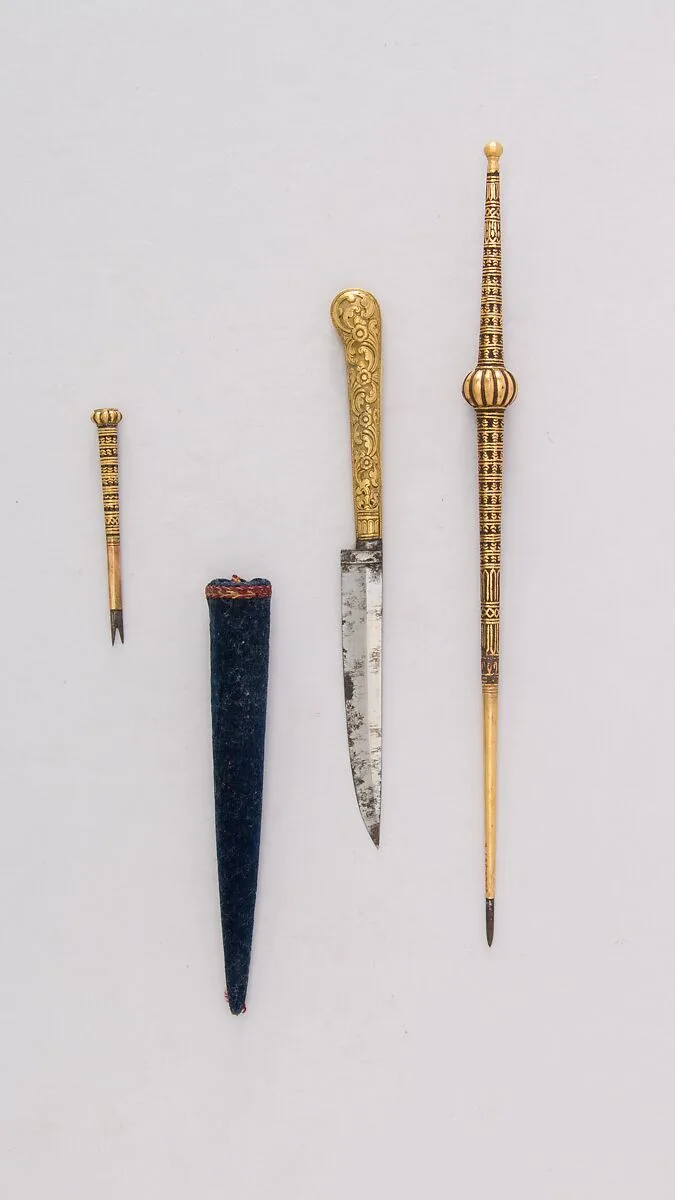Knife (Piha Kaetta) with Stylus, Pricker, and Sheath — Unknown