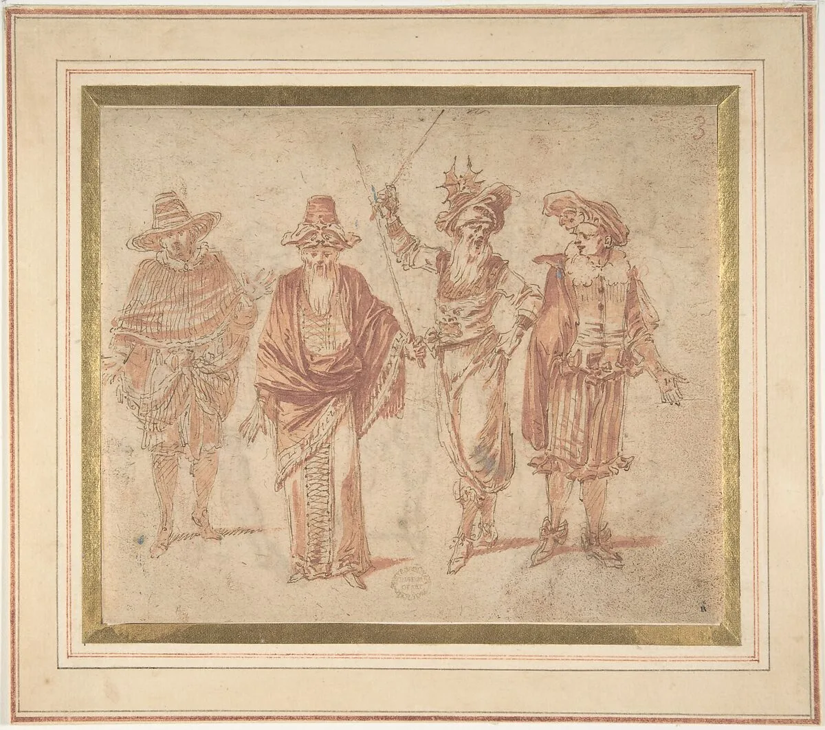 Figures in Theatrical Costumes — Claude Gillot|Antoine Watteau