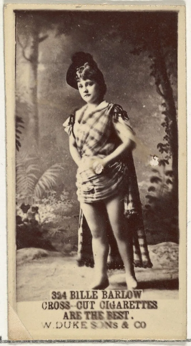 Card Number 324, Billie Barlow, from the Actors and Actresses series (N145-3) issued by Duke Sons & Co. to promote Cross Cut Cigarettes — W. Duke, Sons & Co.