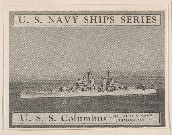 U. S. S. Columbus, bakery card from the U. S. Planes and Warships series (D85) — Purity Pretzel Company