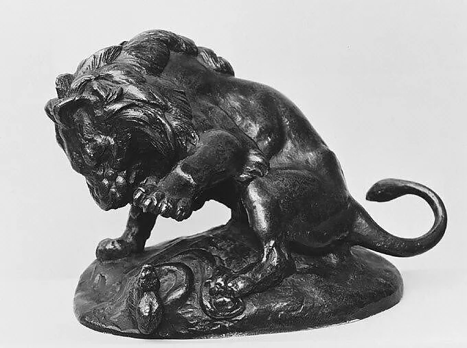 Lion About to Strike a Serpent (Lion la patte levée sur un serpent) or (Esquisse du lion des Tuileries) — Antoine-Louis Barye