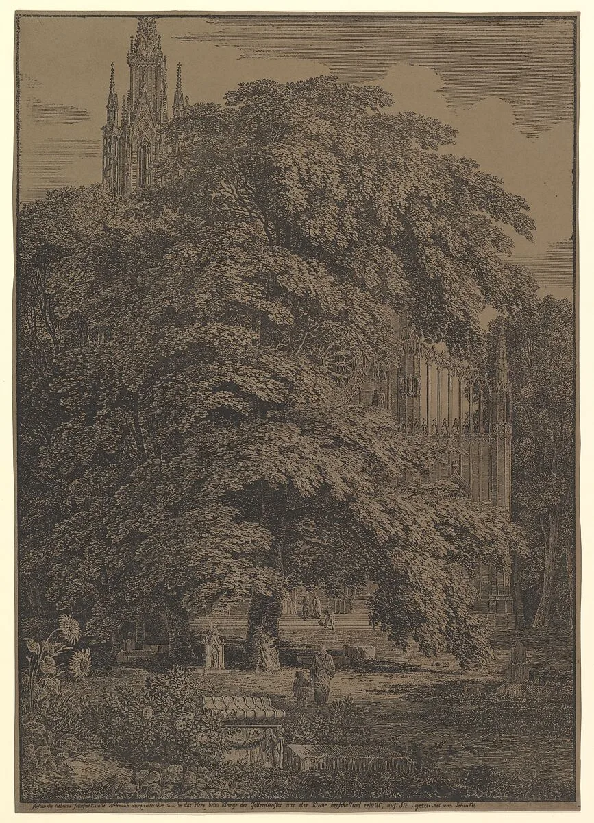 Gothic Church Hidden by a Tree — Karl Friedrich Schinkel