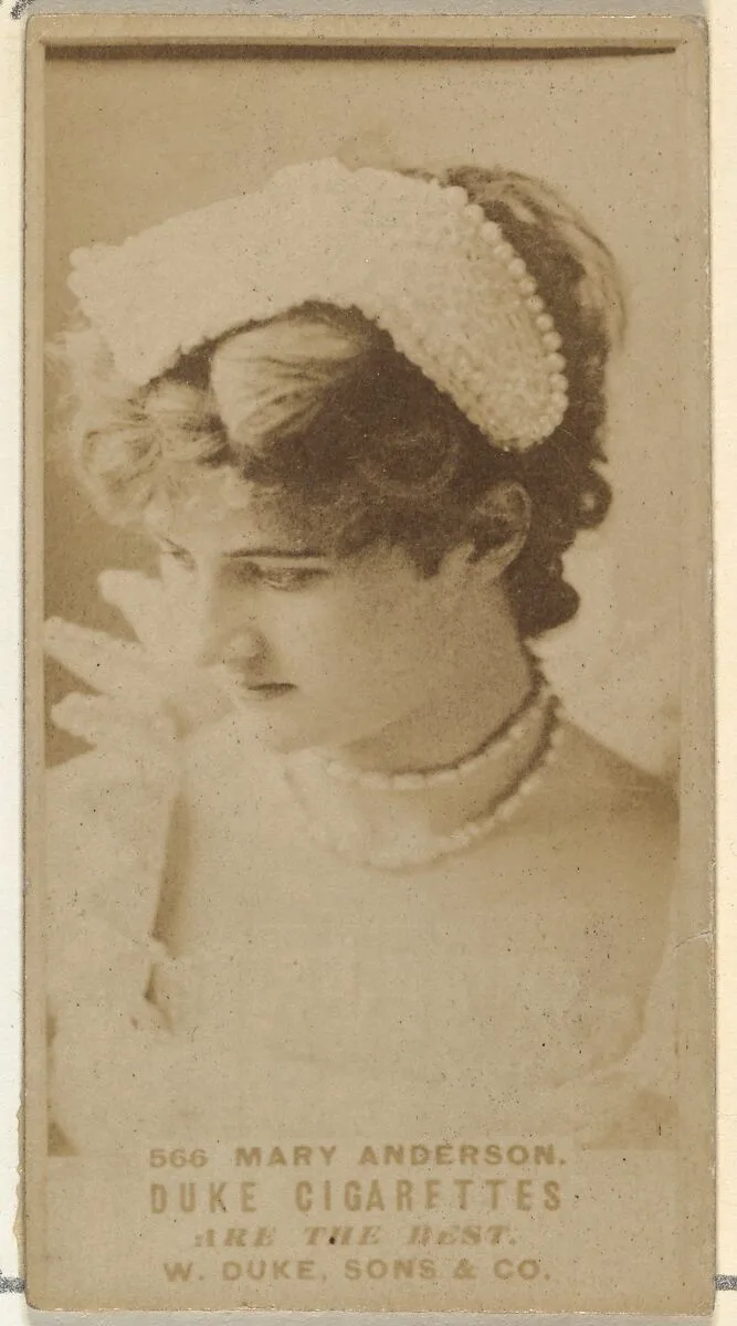 Card Number 566, Mary Anderson, from the Actors and Actresses series (N145-7) issued by Duke Sons & Co. to promote Duke Cigarettes — W. Duke, Sons & Co.