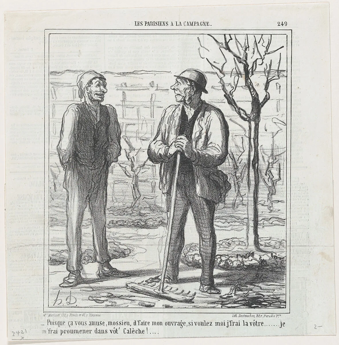 You seem to enjoy doing my work. In exchange I could offer doing your job: I will go for a ride in your coach!, from 'Parisians in the countryside,' published in Le Charivari, March 28, 1865 — Aaron Martinet|Honoré Daumier|Destouches