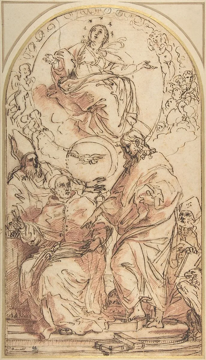 The Virgin Immaculate with the Four Doctors of the Church, Study for the Dispute over the Immaculate Conception — Carlo Maratti