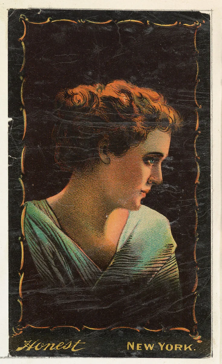 Portrait of actress in profile facing right, from the Transparencies series (N137) issued by W. Duke, Sons & Co. to promote Honest Long Cut Tobacco — W. Duke, Sons & Co.