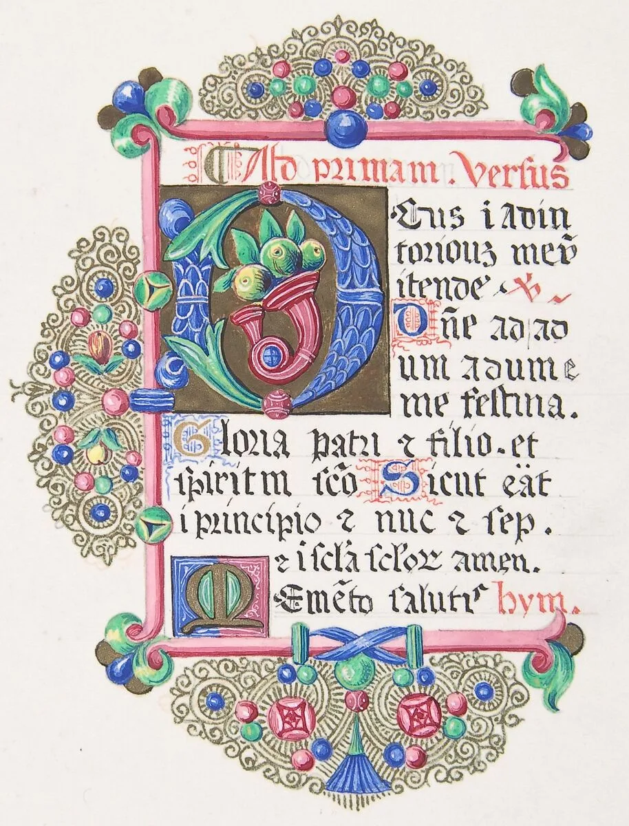Illuminated Letter "D" within a Decorated Border — Freeman Gage Delamotte