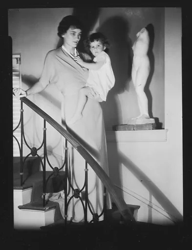 [Jane and Jill Fuller on Stairwell, Bedford, New York]
