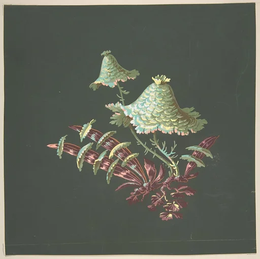 Two Hat-Shaped Chinoiserie Flowers with Fanciful Leaves