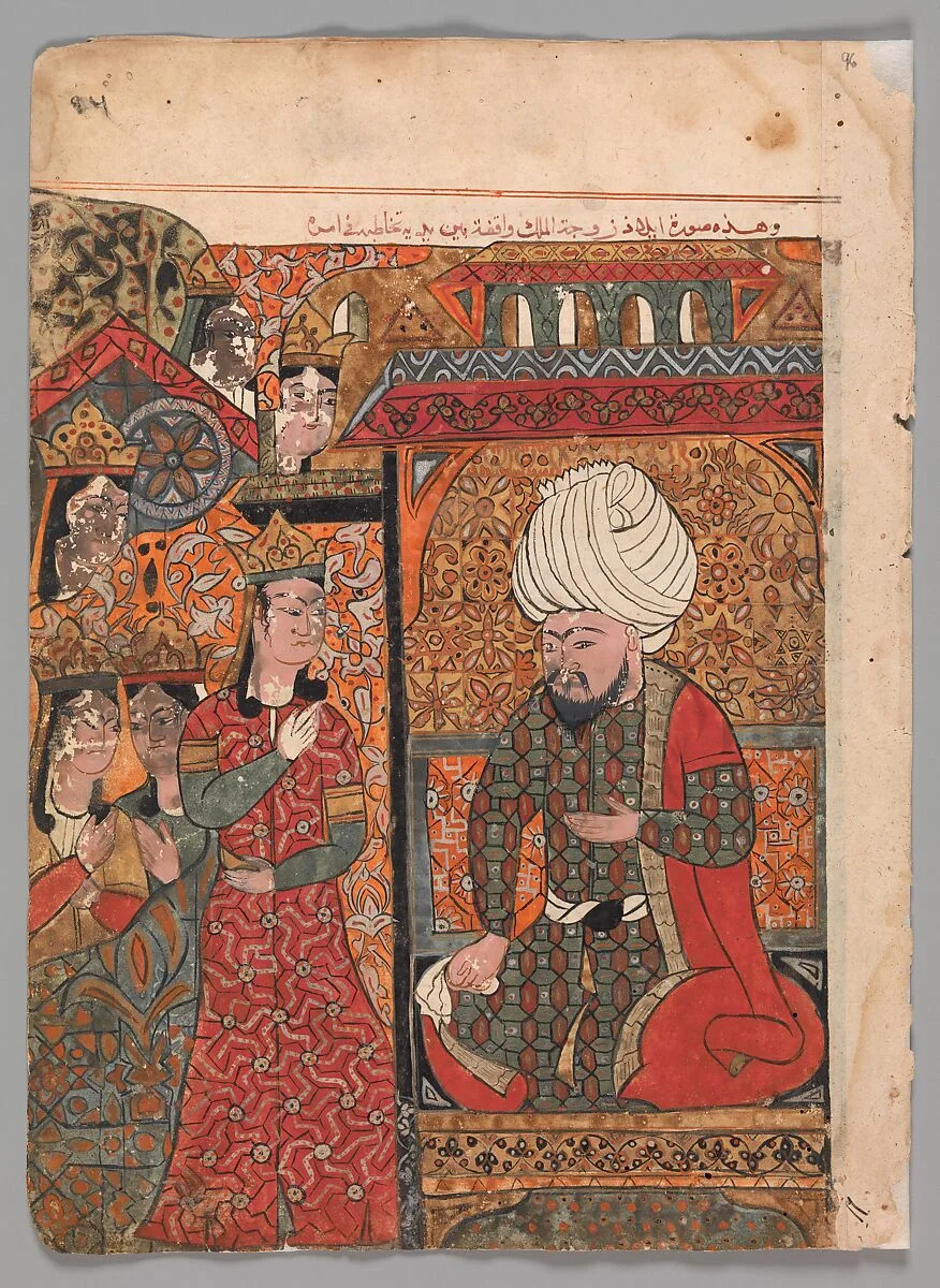 "The Queen Ilar (Irakht) Before the King Warning him About the Brahmins (?)", Folio from a Kalila wa Dimna — Unknown