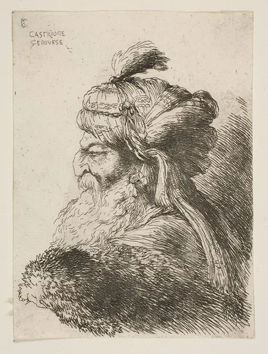 Head of an old man with a turban facing left, from "Small Heads in Oriental Headdress"