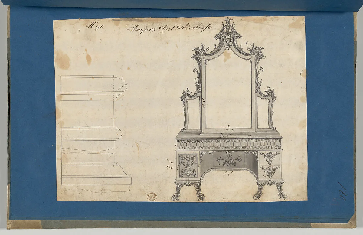 Dressing Chest and Bookcase, from Chippendale Drawings, Vol. II — Thomas Chippendale