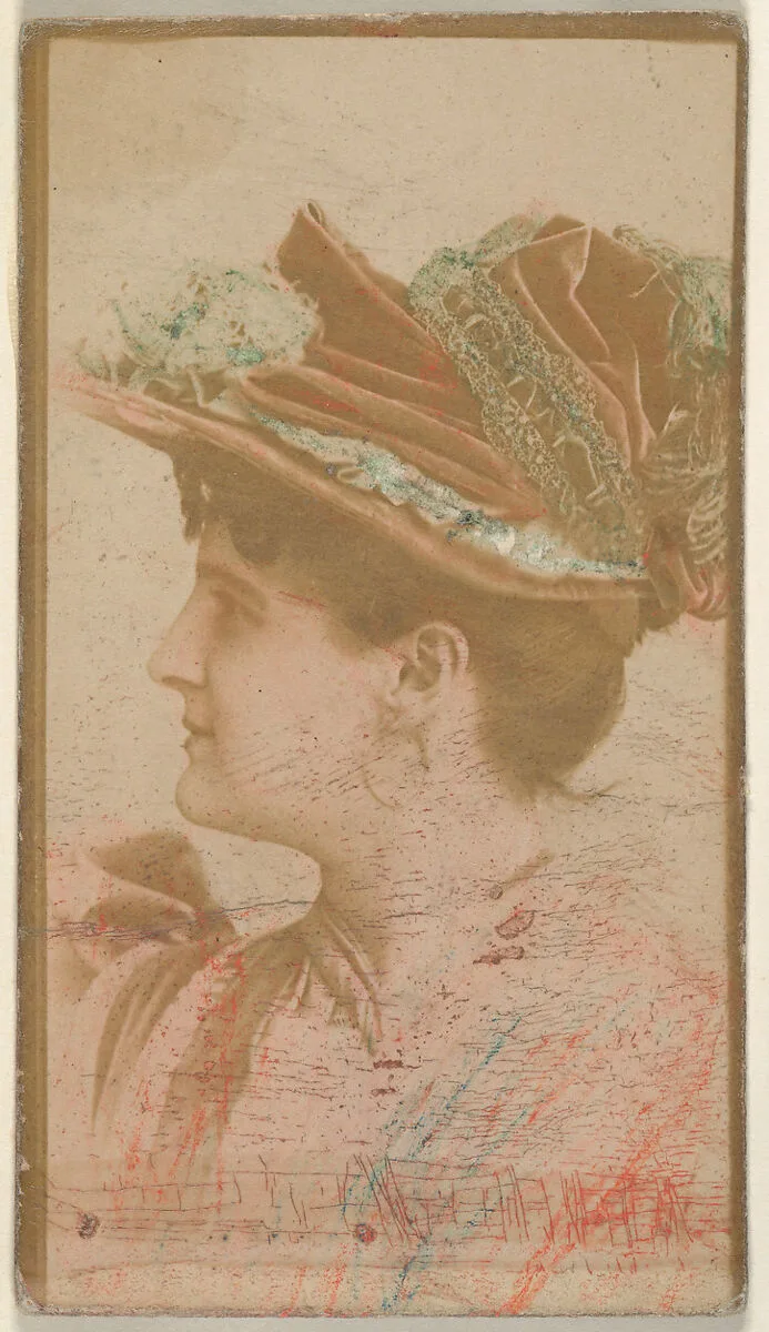 Profile of actress wearing unstructured hat, from the Actresses series (N668) — Unknown
