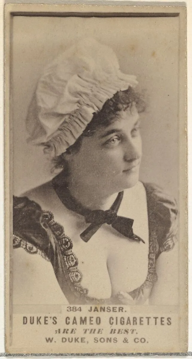 Card Number 384, Miss Janser, from the Actors and Actresses series (N145-5) issued by Duke Sons & Co. to promote Cameo Cigarettes — W. Duke, Sons & Co.