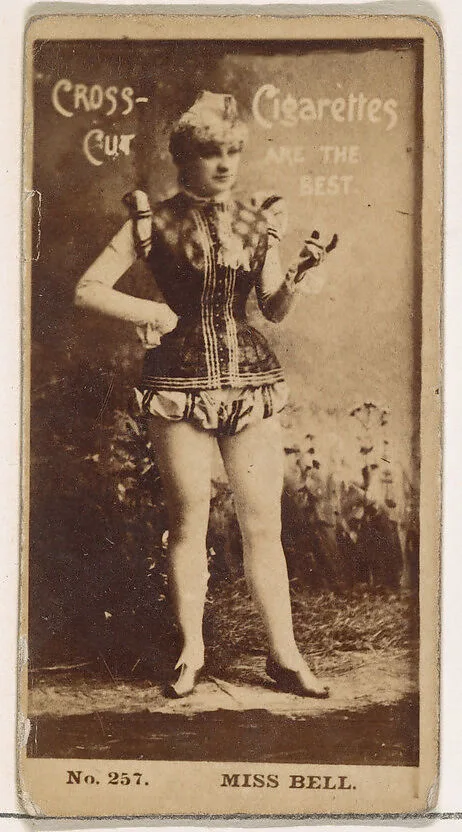 Card Number 257, Miss Bell, from the Actors and Actresses series (N145-2) issued by Duke Sons & Co. to promote Cross Cut Cigarettes — W. Duke, Sons & Co.