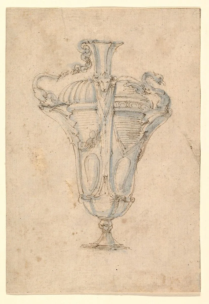 Design for a Glass (?) Ewer — Stefano della Bella|Master of the Blue Wash