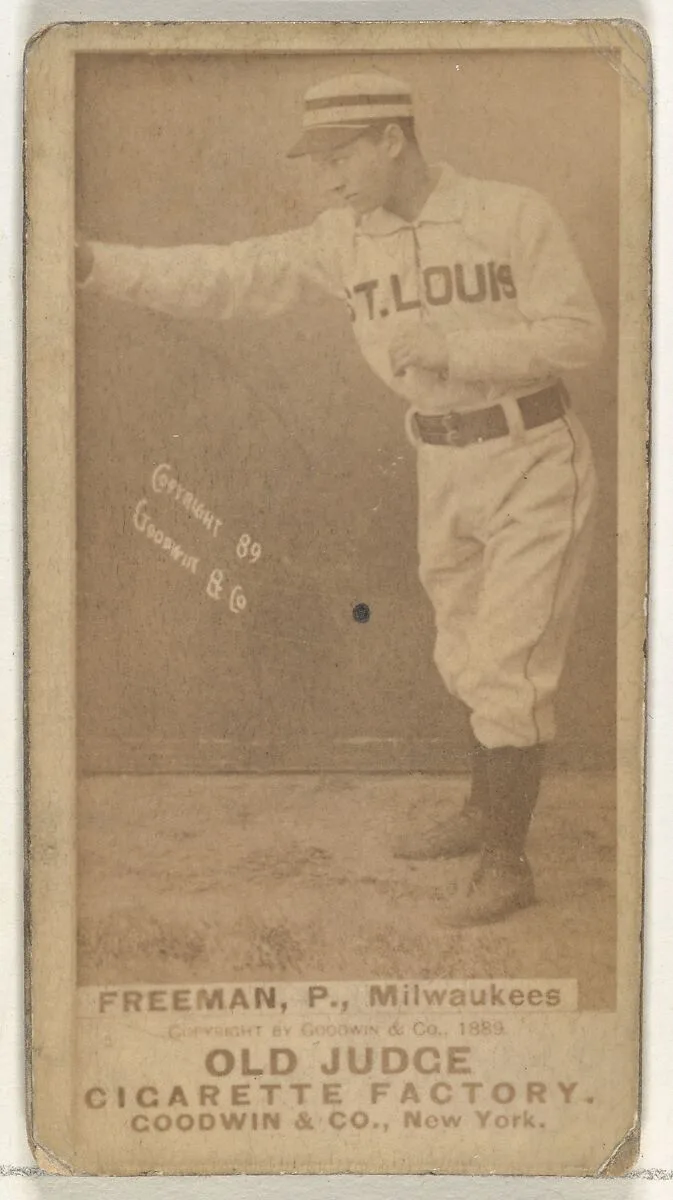 Julius Benjamin "Julie" Freeman, Pitcher, Milwaukee, from the Old Judge series (N172) for Old Judge Cigarettes — Goodwin & Company
