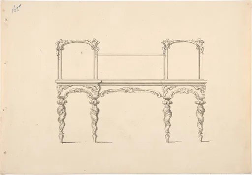 Design for a Mirrored Sideboard with Turned Legs Rocaille Ornament (Verso: Sketch for a Desk)