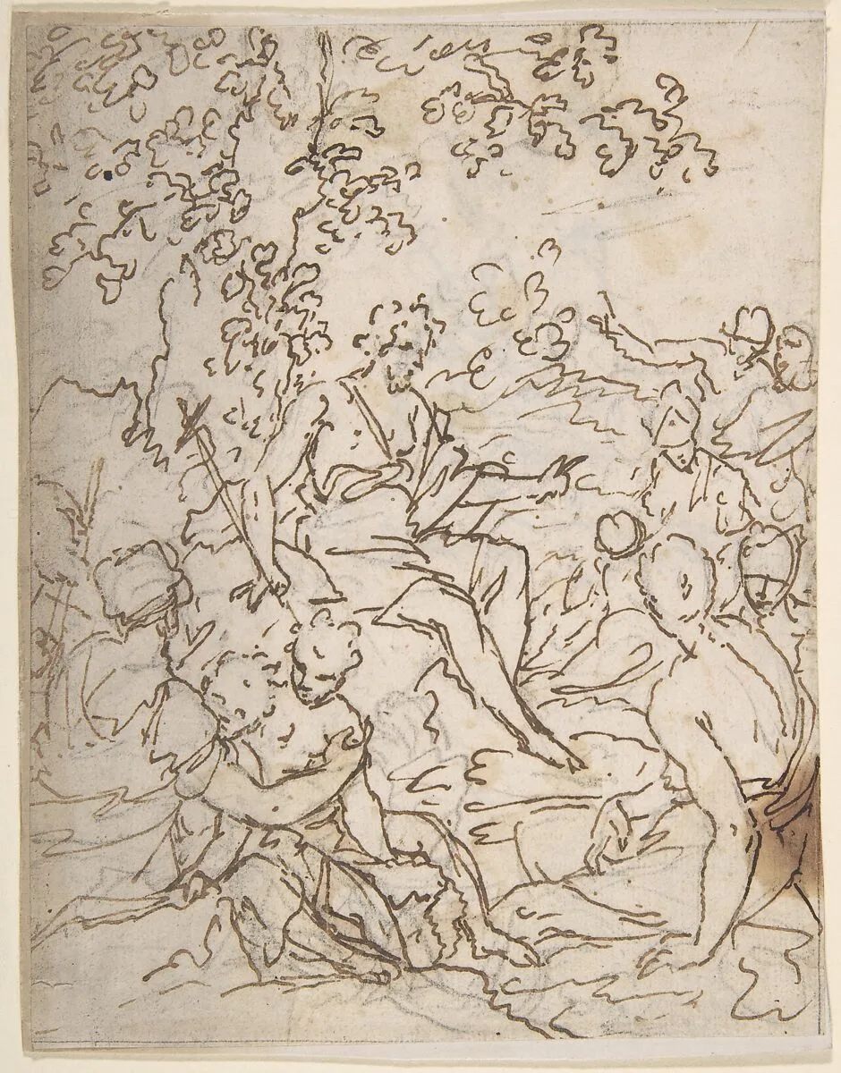 A Seated John the Baptist Preaching — Anonymous, Italian, 17th century