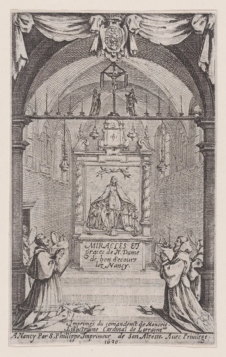 Frontispiece, from Des Miracles et Graces de Notre-Dame de Bon-Secours-Les-Nancy (Miracles and Graces of Notre-Dame-de-Bon-Secours, Nancy) — Jacques Callot