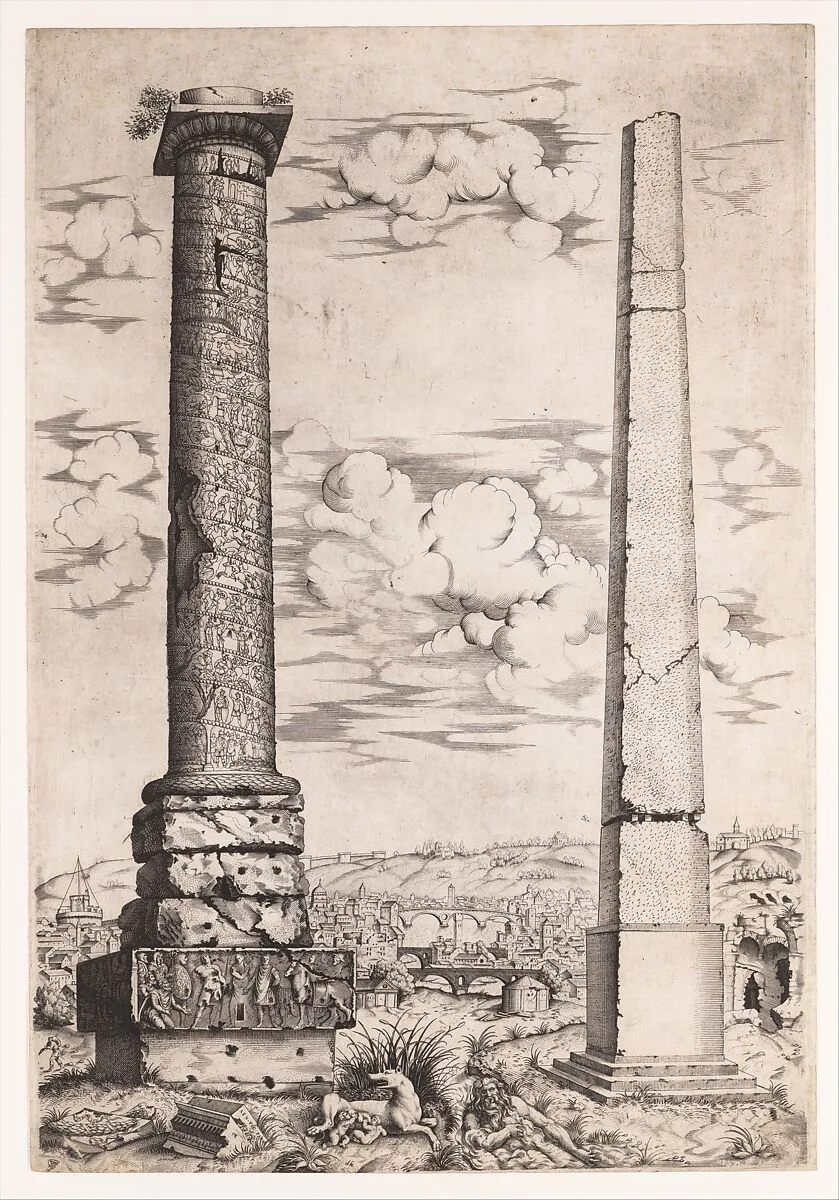 Column of Antoninus and a Roman Obelisk — Enea Vico|Antonio Salamanca