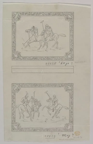 Design for Two Silver Box Lids Adorned with Polo Players — Anonymous, Czech, early 20th century